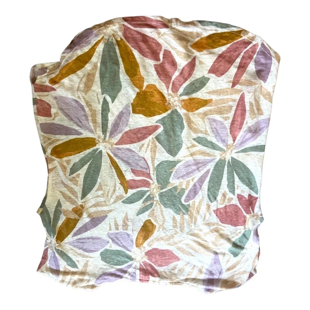 Nicole Miller 100% Linen Top Popover Sz M Palm Leaf Floral - Picture 2 of 3